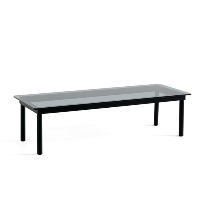 Kofi sofabord med glasplade fra Hay i dimensionerne 140 x 50 cm i farven sort / gennemsigtig grå