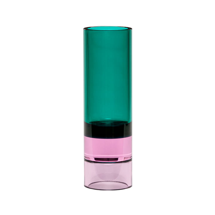 Krystal fyrfadsholder / vase, grøn / pink fra Hübsch Interior