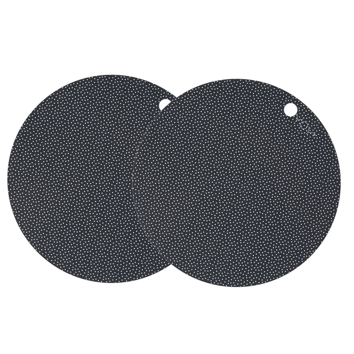 Living Dot dækkeserviet Ø 39 cm fra OYOY i mørkegrå / hvid (sæt med 2)