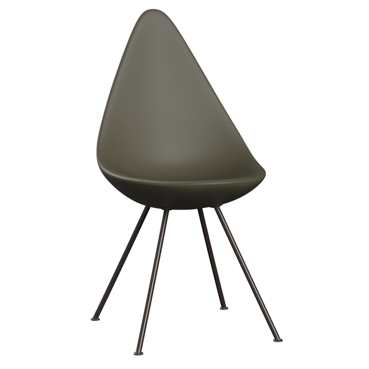 Drop stol fra Fritz Hansen i olivengrøn/brun bronze