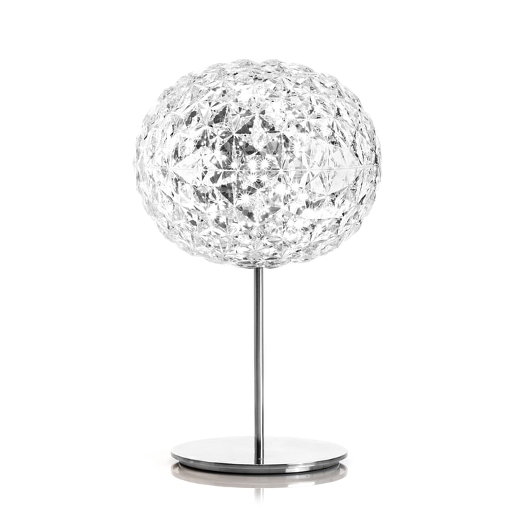 Planet LED-bordlampe med fod og lysdæmpning fra Kartell i krystalklar