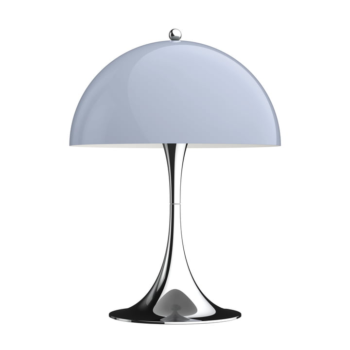 Panthella Mini LED bordlampe Ø 25 cm af Louis Poulsen i krom/opalgrå