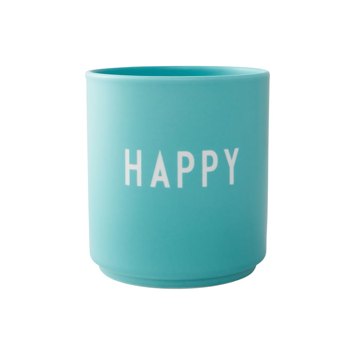 AJ Favourite porcelænskrus, Happy i aqua fra Design Letters
