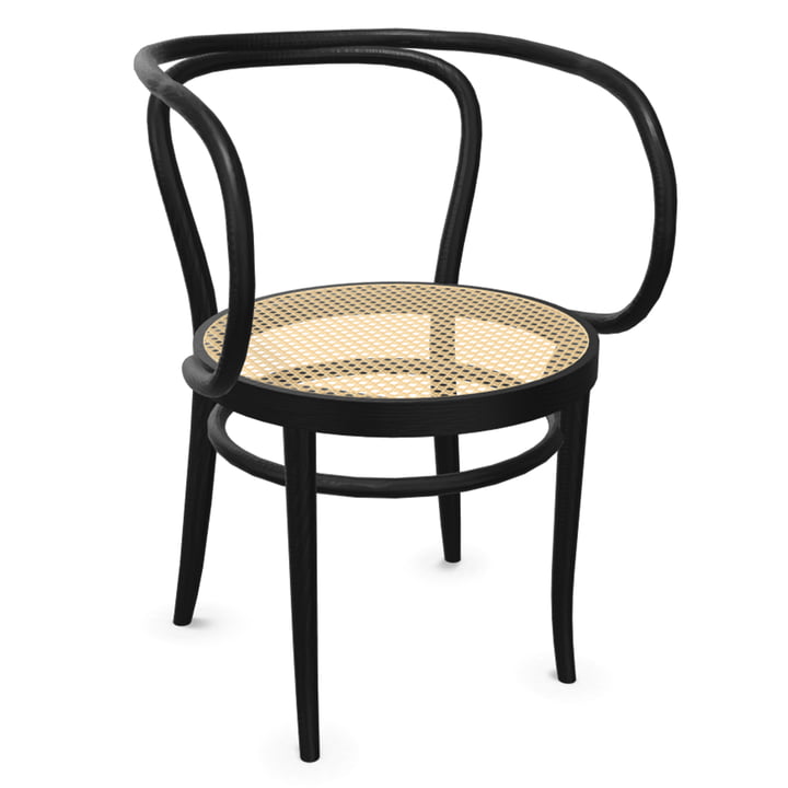 209 bøjet træ stol, fletværk med plastik støttestof / ask naturtræ lak sort (Pure Materials) fra Thonet