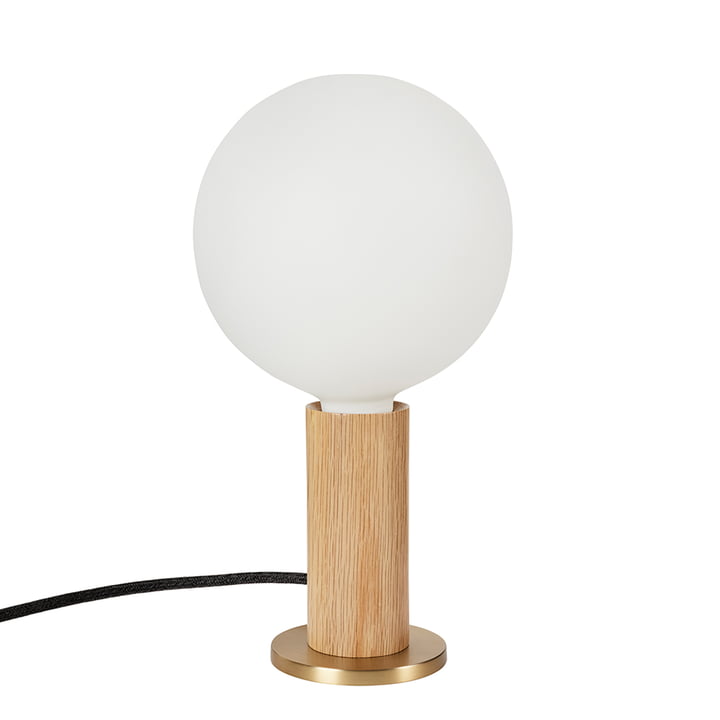 Oak Knuckle bordlampe, eg / messing inklusiv Sphere IV LED lampe E27 8W, Ø 15 cm, mat hvid fra Tala .
