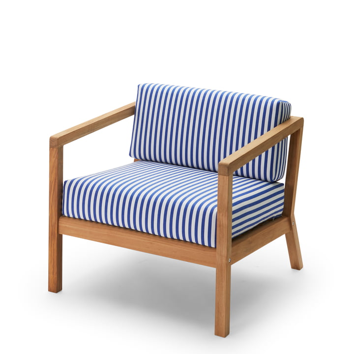 Virkelyst lænestol, teak / havblå striber (Limited Edition) fra Skagerak