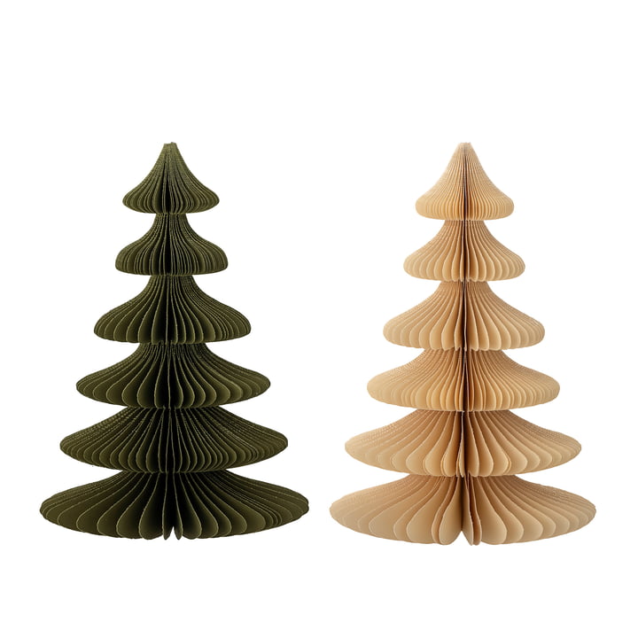Bloomingville - Milan dekorativt juletræ, Ø 15,5 x H 22,5 cm, grønt, naturligt (sæt med 2)
