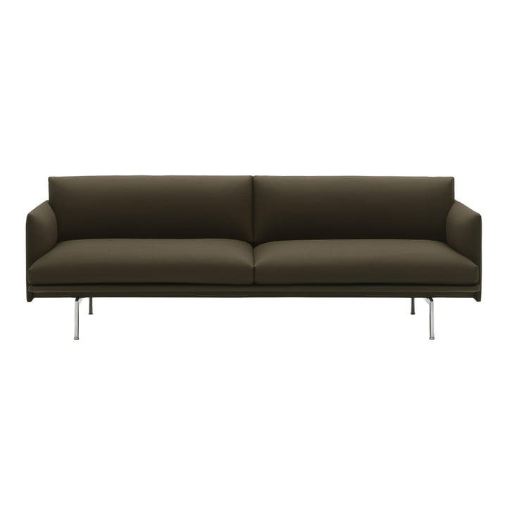 Outline sofa 3-personers, mørkegrøn (Divina 984) / poleret aluminium (EU) fra Muuto