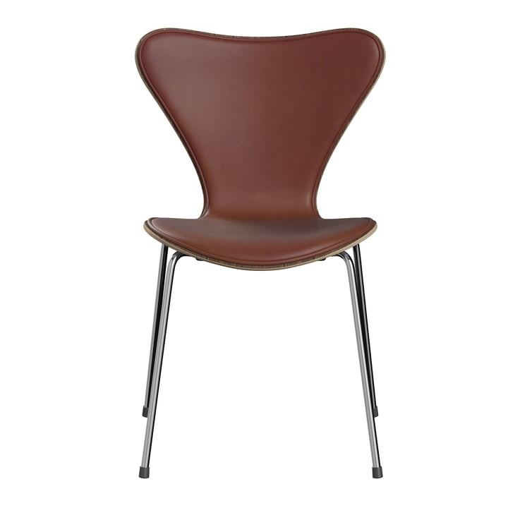 Serie 7, stol, kastanjebrunt læder/krom stel af Fritz Hansen