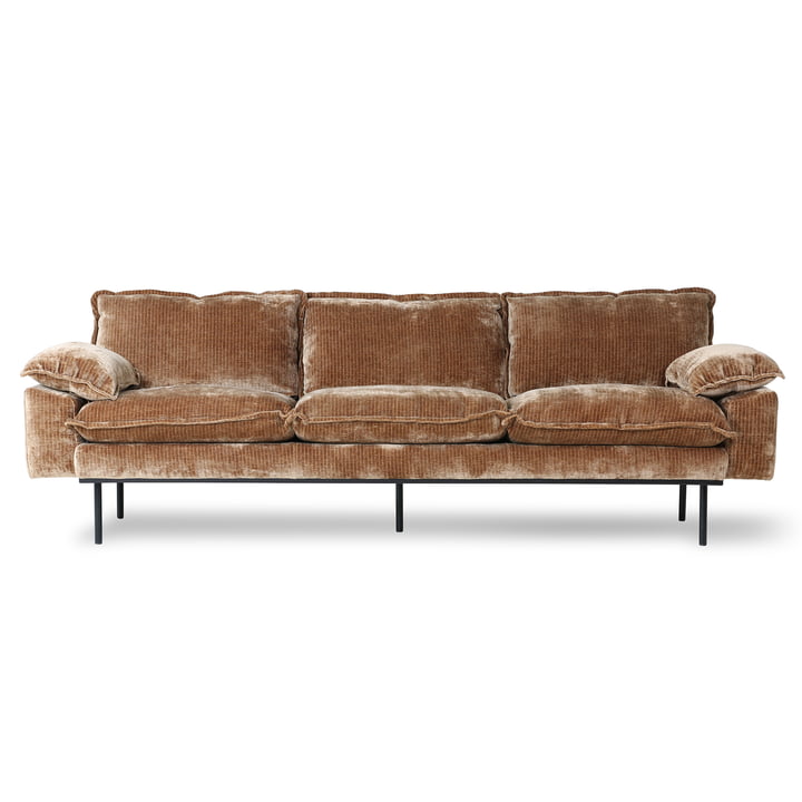 Retro sofa, 4 personers, fløjlsfløjlslagret aged gold fra HKliving