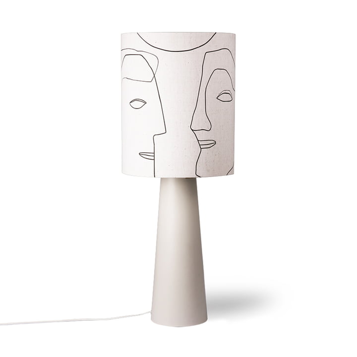 Cone bordlampefod, L, mat lysegrå + Printed Faces lampeskærm, L fra HKliving