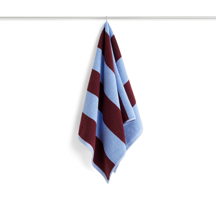 Frotté stribet håndklæde, 50 x 100 cm, bordeaux/himmelblå fra Hay