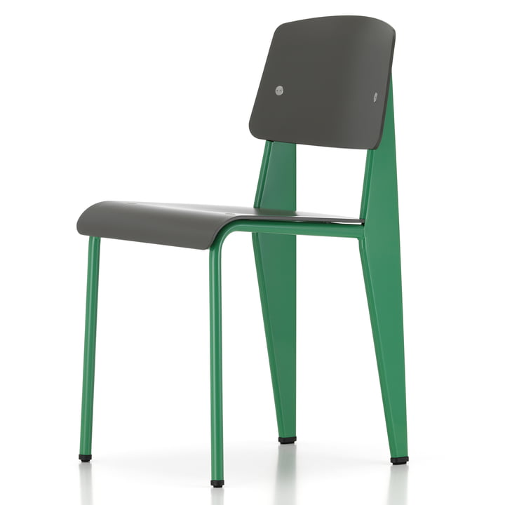 Prouvé Standard SP chair Blé Vert fra Vitra i pulverlakeret udgave, brune filtpuder