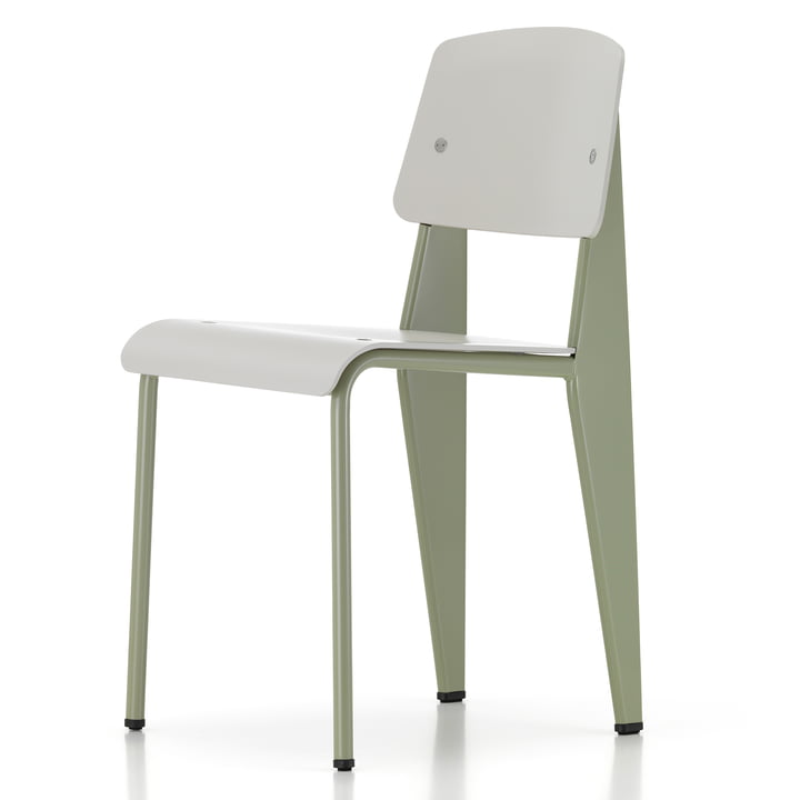 Prouvé Standard SP chair Gris Vermeer fra Vitra i pulverlakeret udgave, brune filtpuder