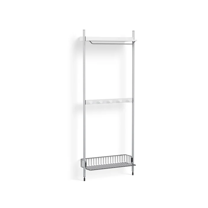 Pier System 1041, fritstående hylde med gitterhylde, H 209 x 82 cm, hvid/aluminium fra HAY