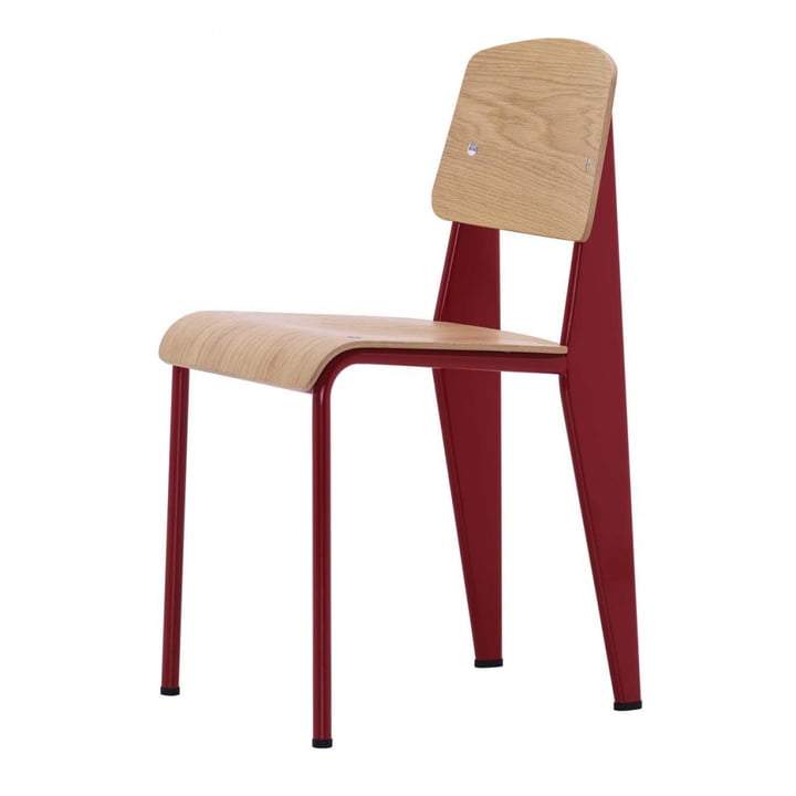 Prouvé Standard stol fra Vitra i naturlig eg / japansk rød