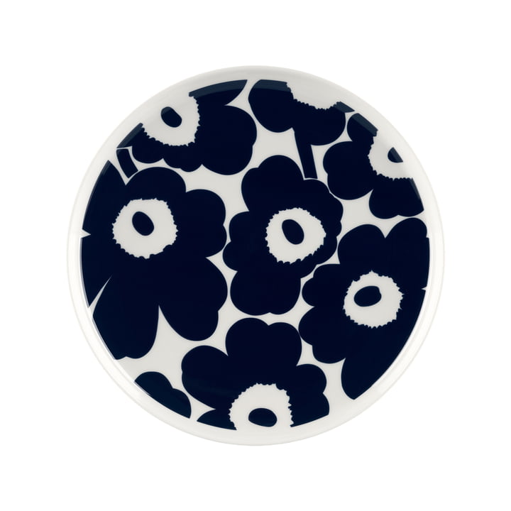 Oiva Unikko tallerken, Ø 25 cm, hvid/mørkeblå fra Marimekko