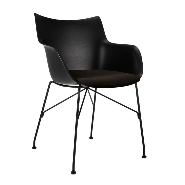 Kartell - Q/Wood lænestol med sædebetræk, sort, stel sort, sædeskal sort