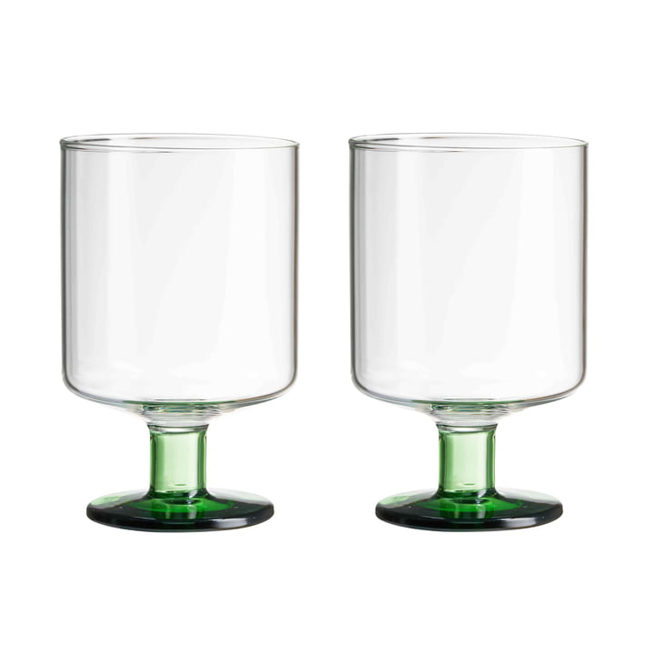Generous vinglas i versionen klar/grøn (sæt med 2)