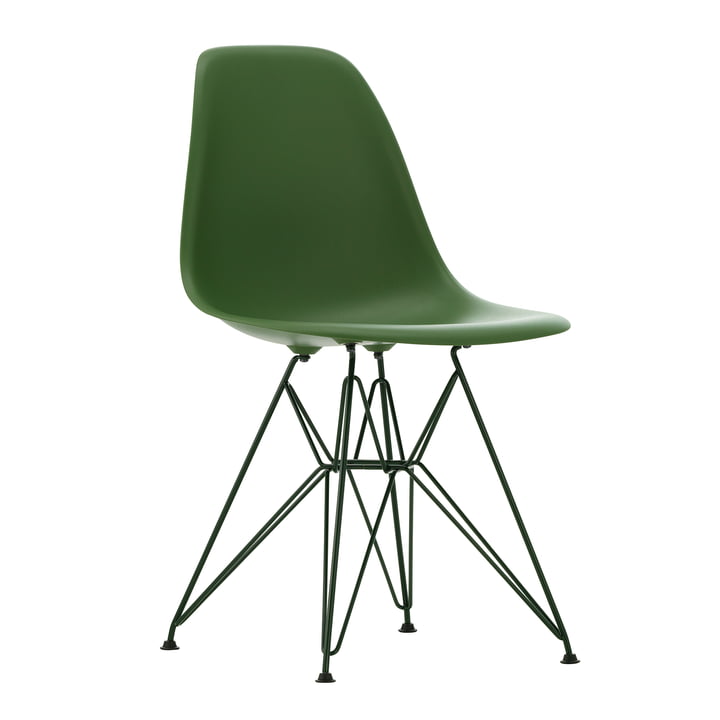 Eames Plastic Side Chair DSR, skov / mørkegrøn (plast glider basic dark) fra Vitra