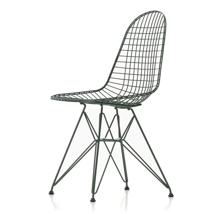 Wire Chair DKR (H 43 cm), mørkegrøn / uden betræk, plastglider (basic dark) fra Vitra