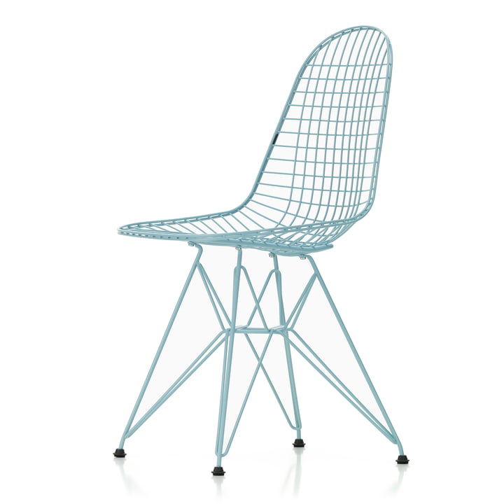 Wire Chair DKR (H 43 cm), himmelblå / uden betræk, plastglider (basic dark) fra Vitra