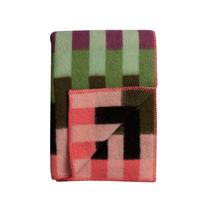 Røros Tweed - Åsmund Bold uldtæppe 200 x 135 cm, pink/grøn