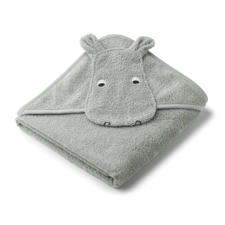 Albert babyhåndklæde med hætte fra LIEWOOD i udgaven Hippo, dueblå