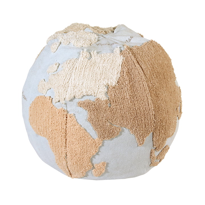 World Map puf, Ø 50 cm, lyseblå/beige fra Lorena Canals