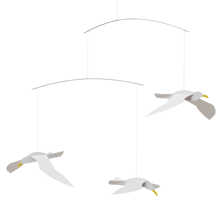 Soaring Seagulls Mobile fra Flensted Mobiles i hvid/gul