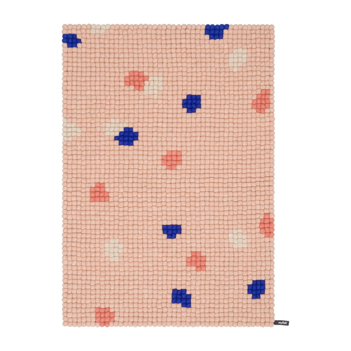 myfelt - Terra Rose filt kugletæppe, 180 x 260 cm, rosé / koral / hvid / koboltblå