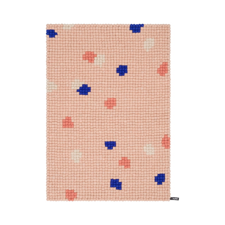 myfelt - Terra Rose filt kugletæppe, 70 x 100 cm, rosé / koral / hvid / koboltblå