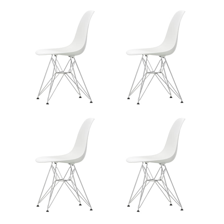 Vitra - Eames Plastic Side Chair DSR, forkromet/hvid (filtglider basic dark) (sæt med 4)