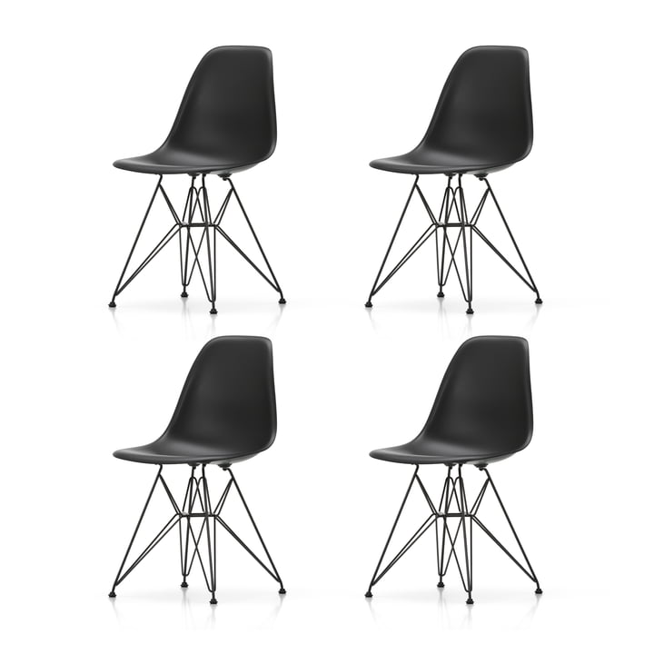 Vitra - Eames Plastic Side Chair DSR, basic mørk / dyb sort (filt gliders basic dark) (sæt med 4)