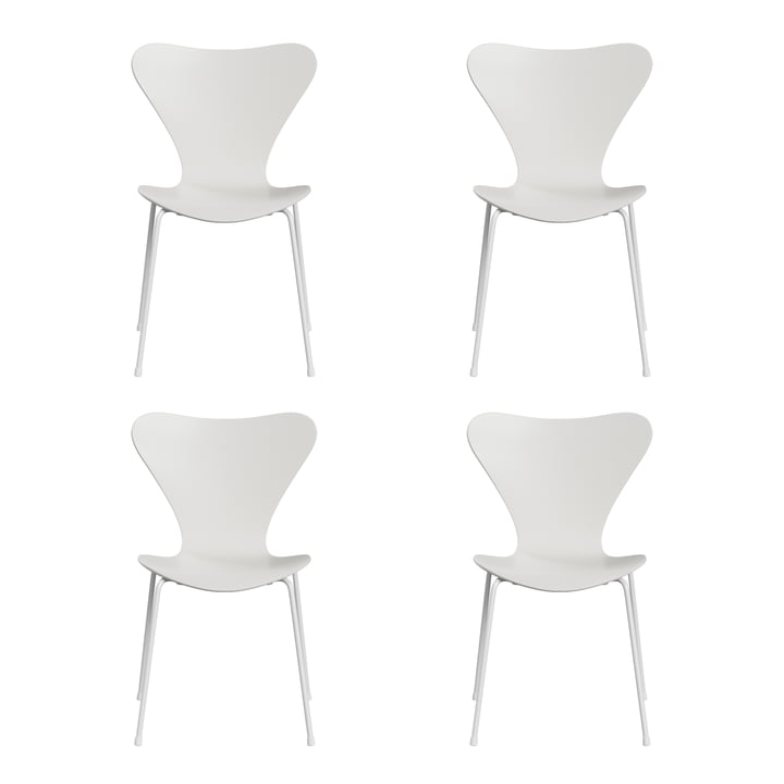 Fritz Hansen - Serie 7 stol, monokrom ask hvidlakeret, 4 6. Cm (sæt med 4)
