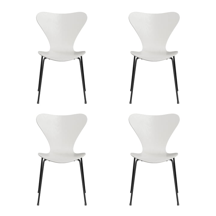Fritz Hansen - Serie 7 stol, monokrom ask hvid/sort stel (sæt med 4)