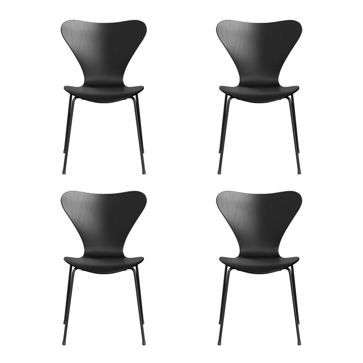 Fritz Hansen - Serie 7 stol, monokrom askefarvet sort / stel sort (sæt med 4)