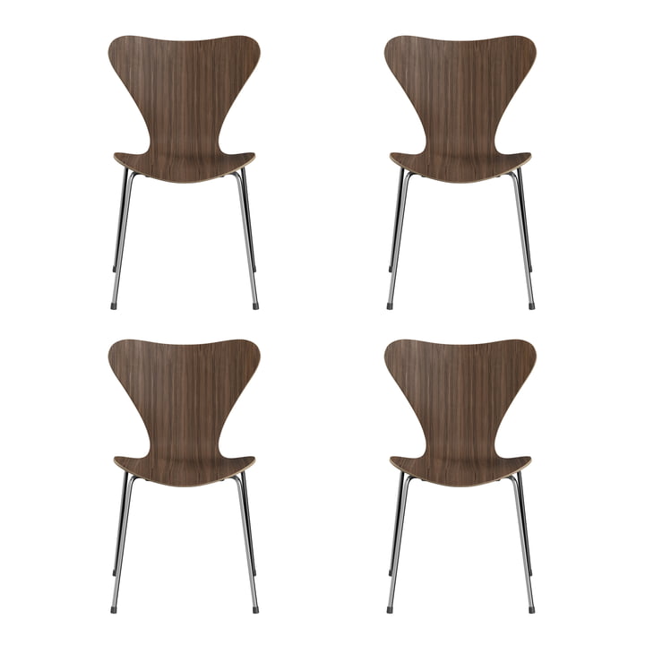 Fritz Hansen - Serie 7 stol (46,5 cm), naturlig valnød / forkromet (sæt med 4)