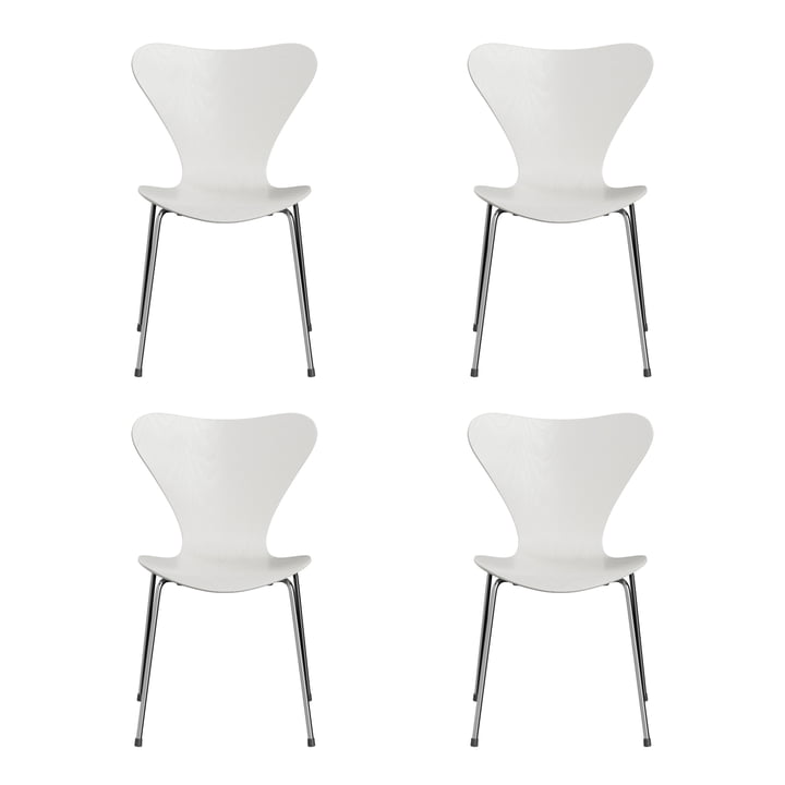 Fritz Hansen - Serie 7 stol, krom/hvid ask (sæt med 4)