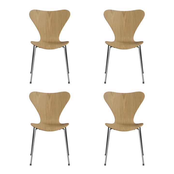 Fritz Hansen - Serie 7 stol (46,5 cm), naturlig eg / forkromet (sæt med 4)