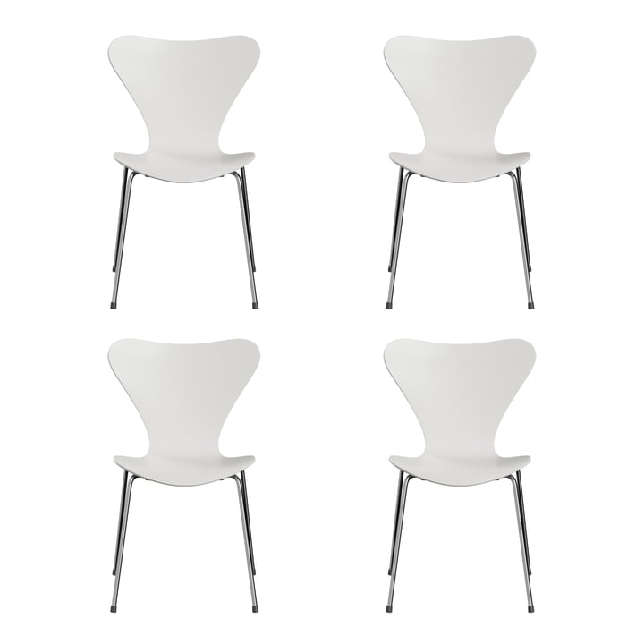 Fritz Hansen - Serie 7 stol, krom/hvidlakeret ask (sæt med 4)