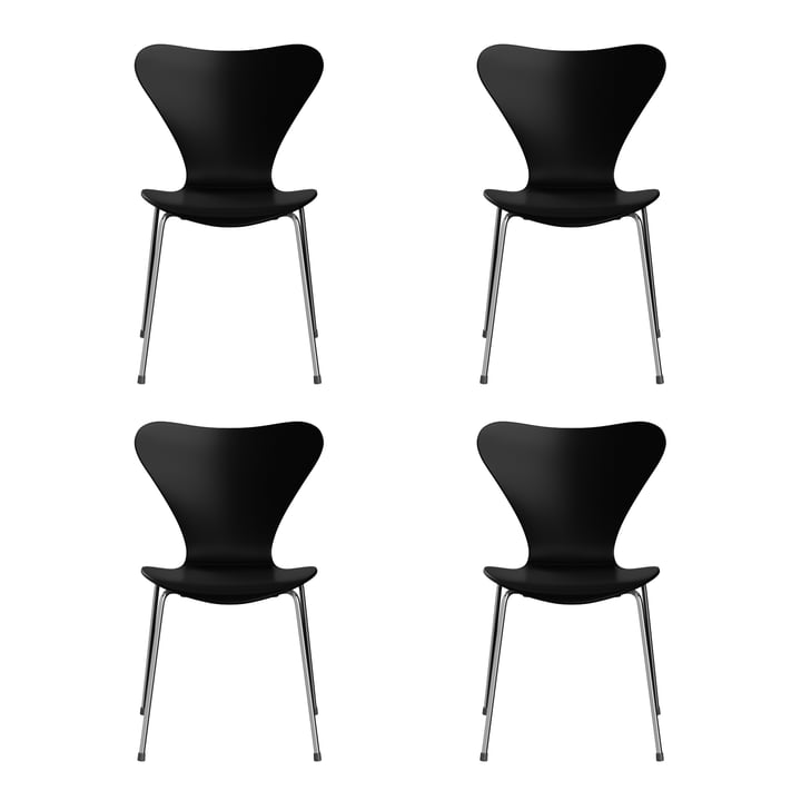Fritz Hansen - Serie 7 stol, krom / sort lakeret ask (sæt med 4)