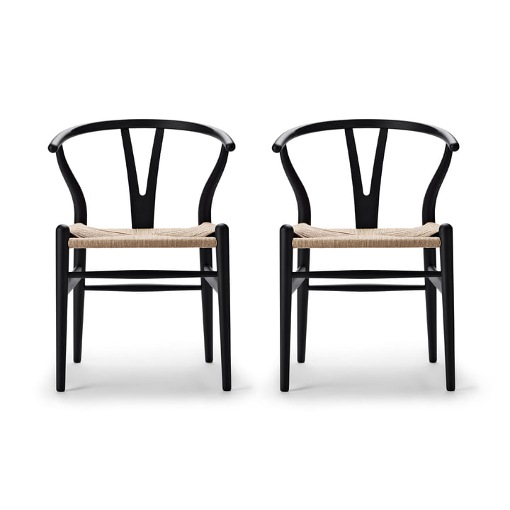 Carl Hansen - CH24 Wishbone Chair, soft black /naturvævet (sæt med 2)