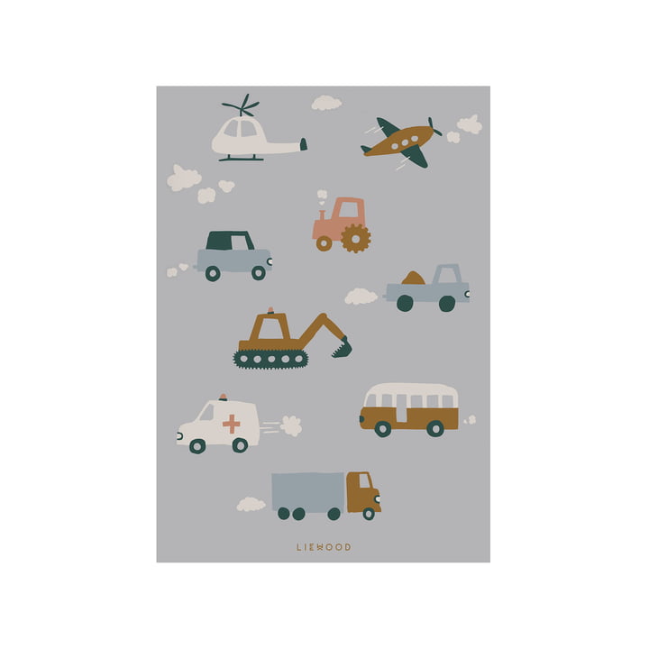 LIEWOOD - Beverly Plakat, køretøjer, 50 x 70 cm, dueblå