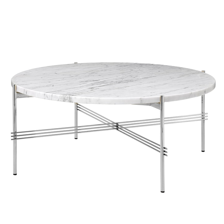 Gubi - TS sofabord Ø 80 cm, poleret stål / hvid marmor