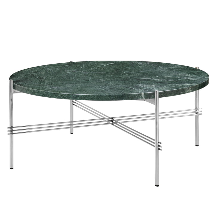 Gubi - TS sofabord Ø 80 cm, poleret stål / grøn marmor