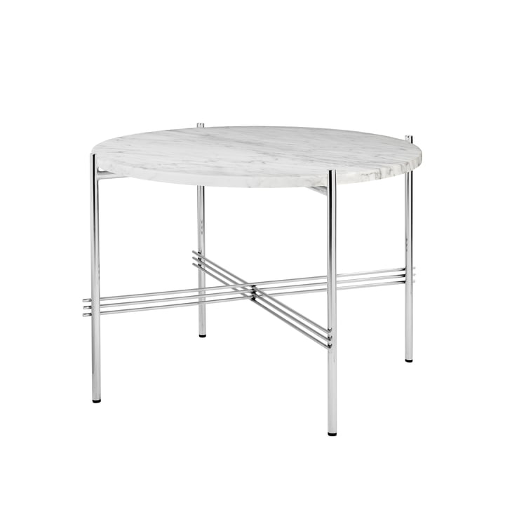 Gubi - TS sofabord Ø 55 cm, poleret stål / hvid marmor