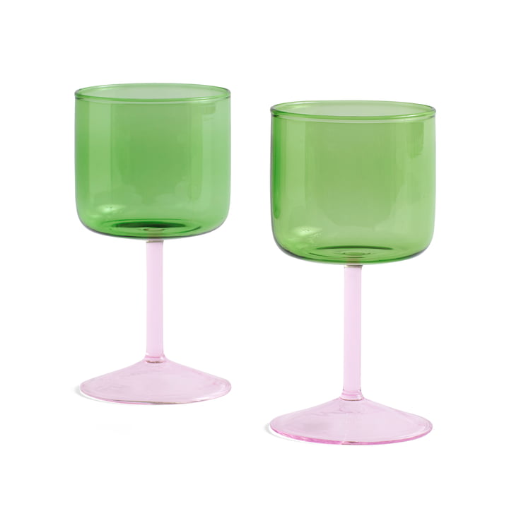 Tint vinglas fra Hay i grøn/pink (sæt med 2)