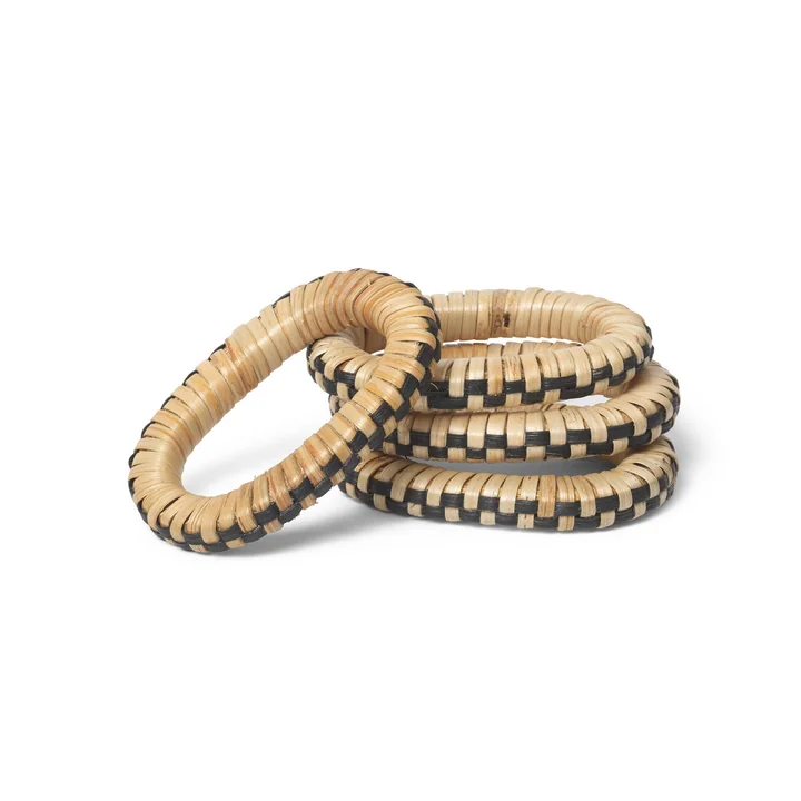 Ferm Living - Weave servietringe, natur/sort (sæt med 4)