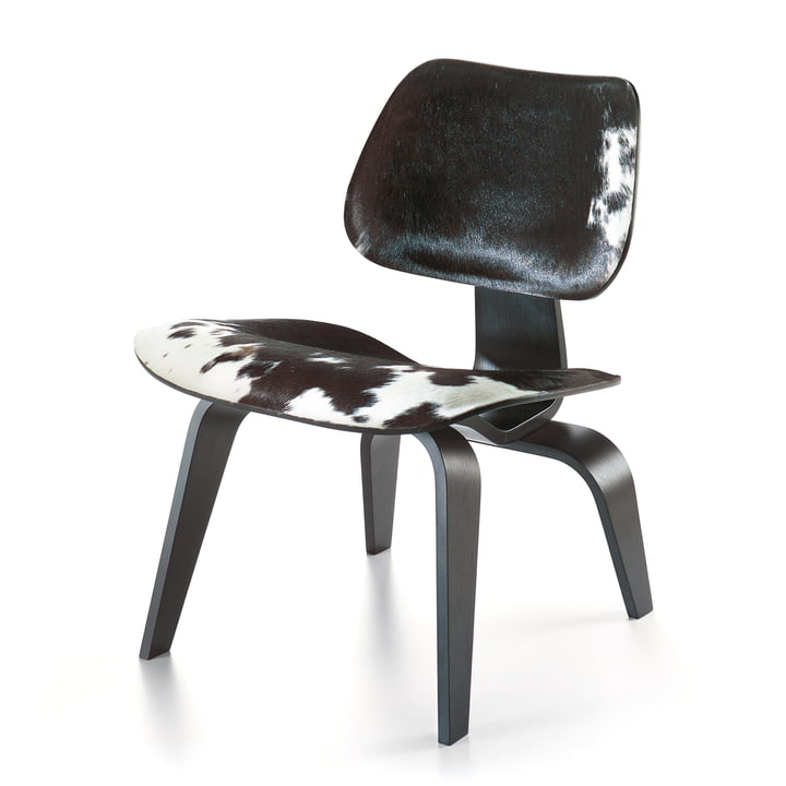 Vitra - LCW stol, sort ask, sort/hvid okselæder